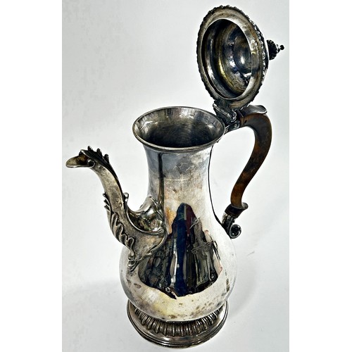 275 - A George III silver scalloped design coffee pot etched with the family crest of the Hale family, pro... 