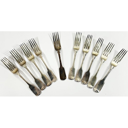 276 - 8 George IV silver forks, London 1829, maker William Eton, together with two Victorian silver forks,... 