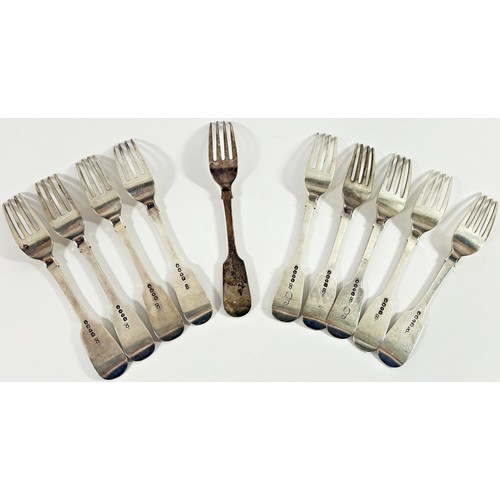 276 - 8 George IV silver forks, London 1829, maker William Eton, together with two Victorian silver forks,... 