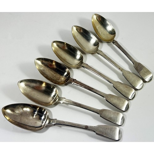 279 - Six George III silver serving spoons, London 1821, maker John Hawkins, 22 cm long, 14 ozs approximat... 