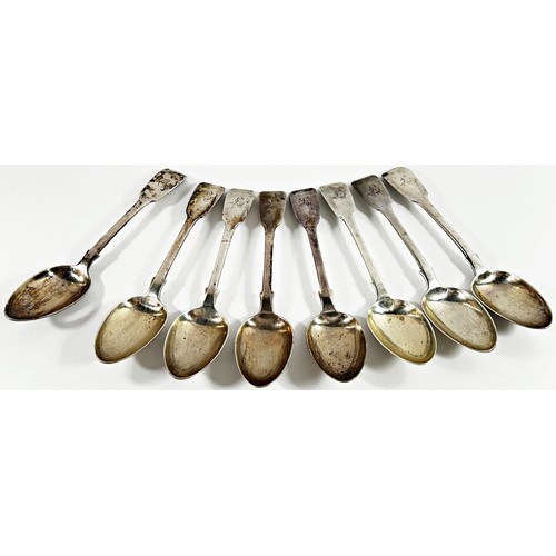 281 - Eight George IV silver dessert spoons, London 1829 maker William Eton, 13.2 ozs