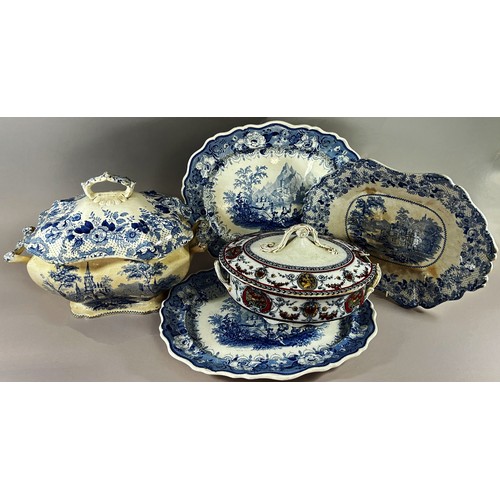 105 - A 19th century blue and white meat plate with 