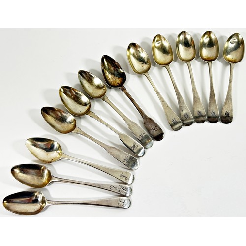 283 - Ten Georgian and Victorian silver teaspoons, together with two Irish silver teaspoons, 6.7oz (12)