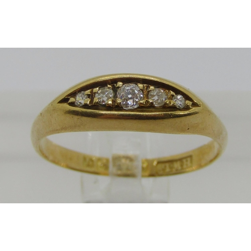 314 - Early 20th century 18ct five stone diamond ring, maker 'H.W.Ld', Birmingham 1915, size P, 2.3g