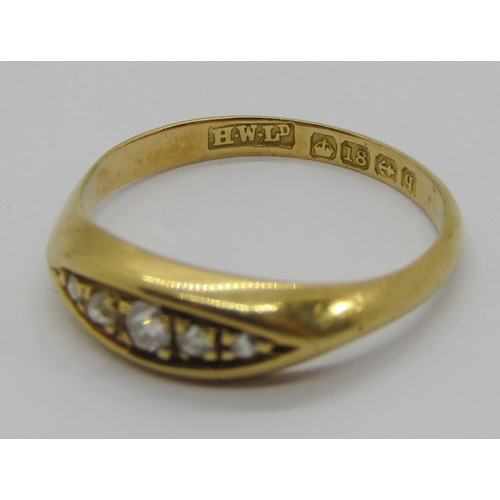 314 - Early 20th century 18ct five stone diamond ring, maker 'H.W.Ld', Birmingham 1915, size P, 2.3g