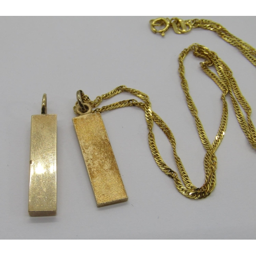 325 - 9ct ingot pendant necklace and a further 9ct ingot, 8g total