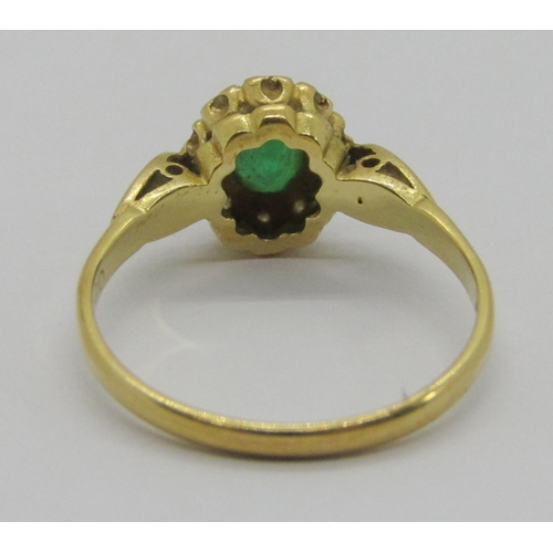 330 - 18ct oval emerald and diamond cluster ring, maker 'B&S', Birmingham 1981, size N, 2.8g