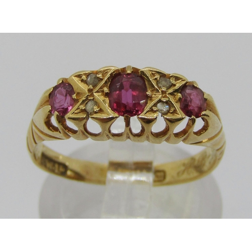 332 - Early 20th century 18ct ruby and diamond ring, inscribed to interior, maker 'H.W.Ld', Birmingham 191... 