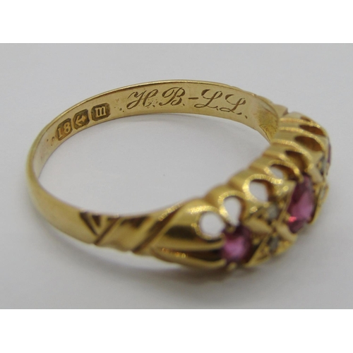 332 - Early 20th century 18ct ruby and diamond ring, inscribed to interior, maker 'H.W.Ld', Birmingham 191... 