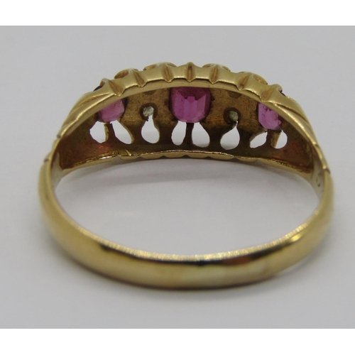 332 - Early 20th century 18ct ruby and diamond ring, inscribed to interior, maker 'H.W.Ld', Birmingham 191... 