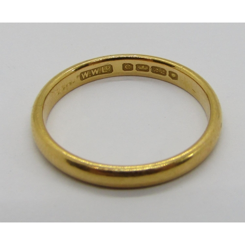 336 - 22ct wedding ring, size N, 3.3g