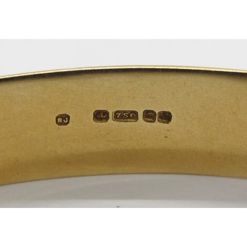 341 - 18ct solid plain gold bangle, maker 'BJ', London 1990, 32.5g