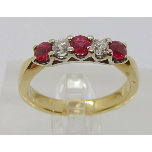 349 - 18ct ruby and diamond five stone ring, diamonds 0.15ct each approx, maker 'GS', London, size Q/R, 5.... 