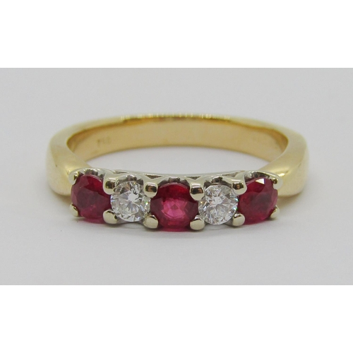 349 - 18ct ruby and diamond five stone ring, diamonds 0.15ct each approx, maker 'GS', London, size Q/R, 5.... 