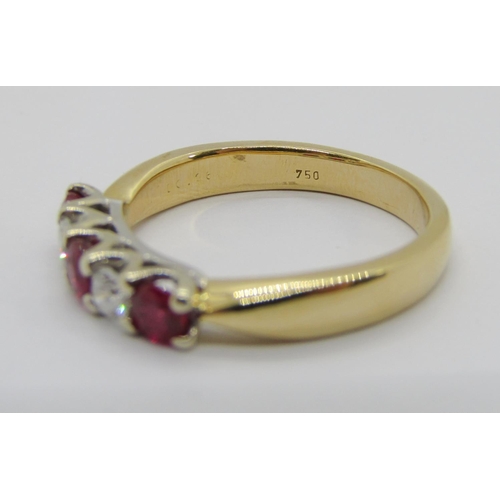 349 - 18ct ruby and diamond five stone ring, diamonds 0.15ct each approx, maker 'GS', London, size Q/R, 5.... 