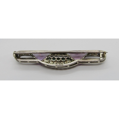 352 - German Art Deco 935 silver brooch by Theodor Fahrner, set with triangular amethysts, amazonite caboc... 