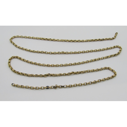 353 - Antique 10ct long guard chain, 80cm L approx, 20g (af)