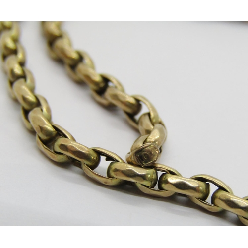 353 - Antique 10ct long guard chain, 80cm L approx, 20g (af)