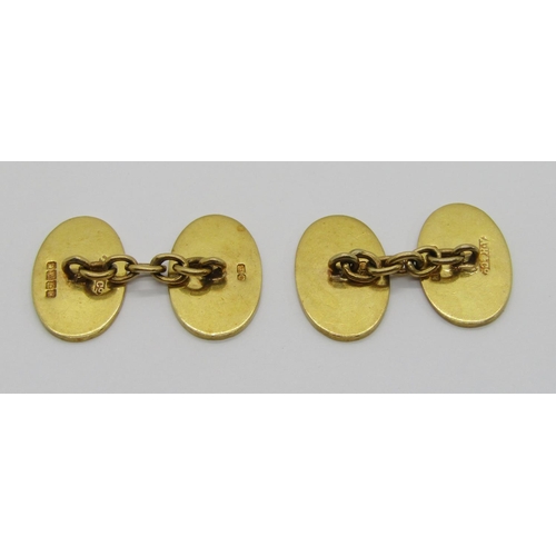 354 - Pair of antique 18ct cufflinks engraved with monogram 'RH', maker 'A.H&Co', Birmingham, 12.4g