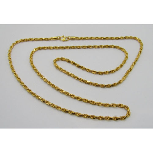 356 - Long 22ct rope twist chain necklace with 'S' clasp, stamped '916', 66.5cm L approx, 24.4g