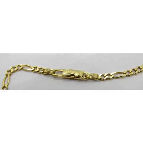 357 - Italian 18ct figaro link chain necklace, clasp signed 'chini' and 'brev', 49.5cm L approx, 8.1g