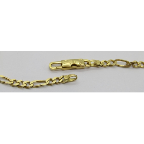 357 - Italian 18ct figaro link chain necklace, clasp signed 'chini' and 'brev', 49.5cm L approx, 8.1g