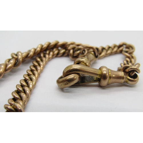 358 - 9ct Albert chain with T-bar, maker 'F.F&Co' and attached 9ct mounted half sovereign dated 1908, 37.5... 