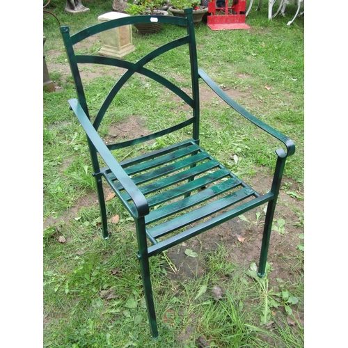 1015 - A set of four contemporary Regency style green painted metal garden open armchairs