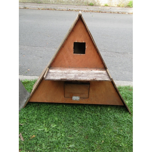 1039 - Two wooden home built owl nesting boxes of triangular form together with two Sankey slim space saver... 