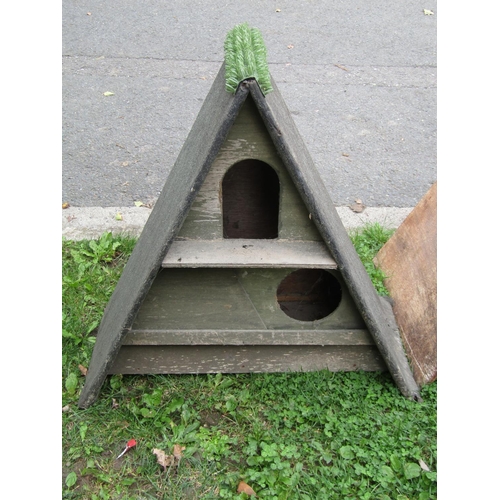 1039 - Two wooden home built owl nesting boxes of triangular form together with two Sankey slim space saver... 