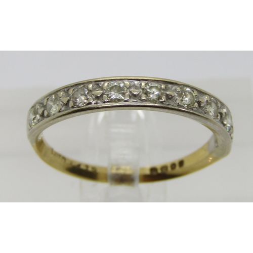 381 - 18ct diamond half eternity ring, set with nine diamonds totalling 0.45ct approx, London 1971, size P... 