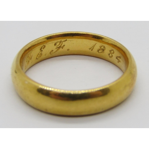 383 - 22ct wedding ring, size K, 6.3g (inscribed)