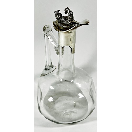 273 - A late Victorian dimpled glass decanter with a silver hippocampus cork stopper spout and collar, Bir... 