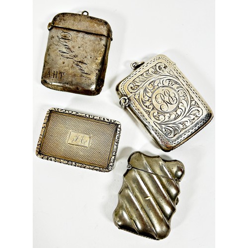 235 - Three silver vesta cases and a single vinaigrette case (lacks grill), (af), 2.6 ozs (4)