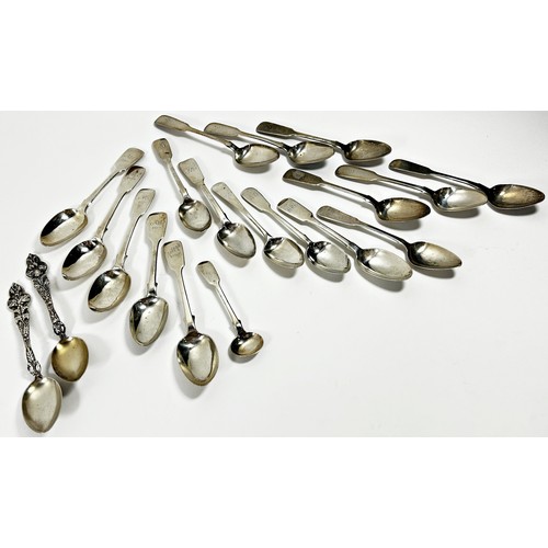 236 - Six bundles of matching silver teaspoons, and a selection of six loose teaspoons and a single mustar... 