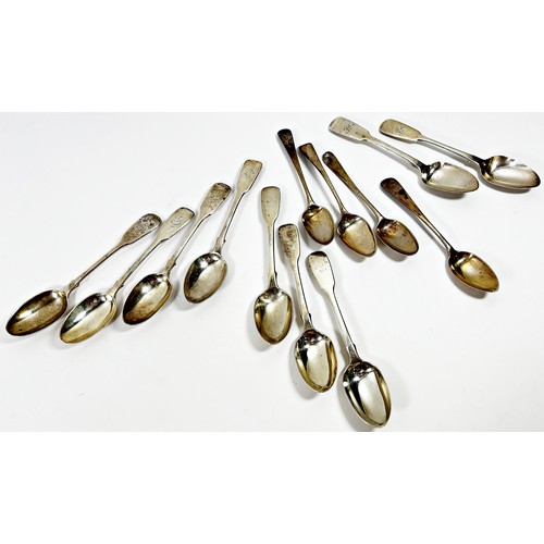 236 - Six bundles of matching silver teaspoons, and a selection of six loose teaspoons and a single mustar... 