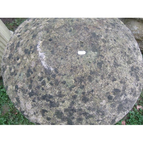 1055 - A composition stone staddle stone and domed cap, 65 cm high x 56 cm diameter