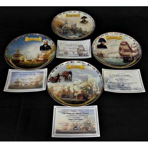 82 - 4 decorated plates by Danby Mint of Nelsons Victories - Nile, Copenhagen, Trafalgar etc together wit... 