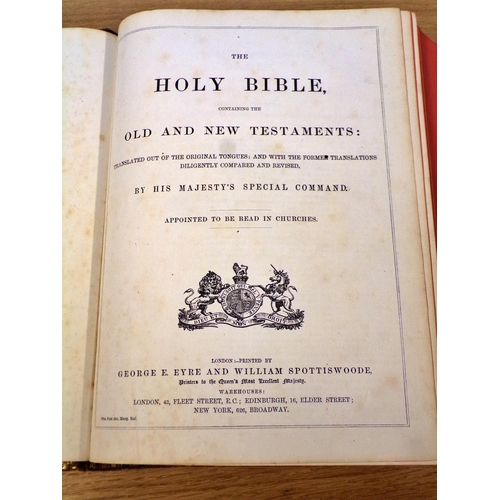 844 - A group of religious texts to include a leather bound Family Bible (1866) with brass clasp, a Book o... 