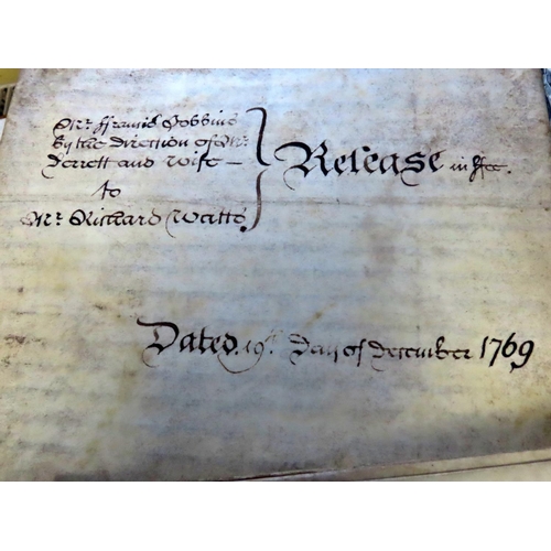 880 - A large collection of parchment deeds dating from the 18th to 20th century - securities, marriage se... 