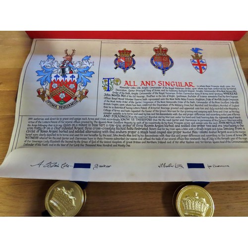 876 - A parchment scroll in a presentation Queen Elizabeth II red box (and original carton case) relating ... 