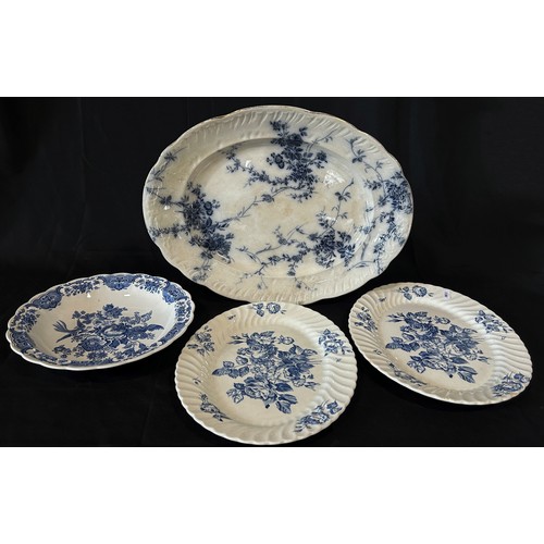 146 - A collection of 19th century and later blue and white meat dishes, platters etc including Willow pat... 