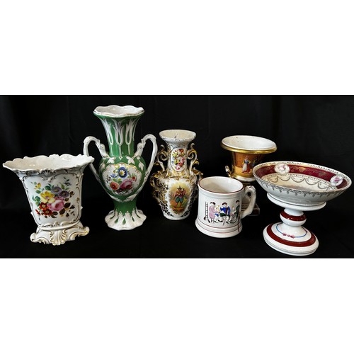 145 - 19th century German porcelain campana shaped vase, together with further porcelain vases and a Losol... 