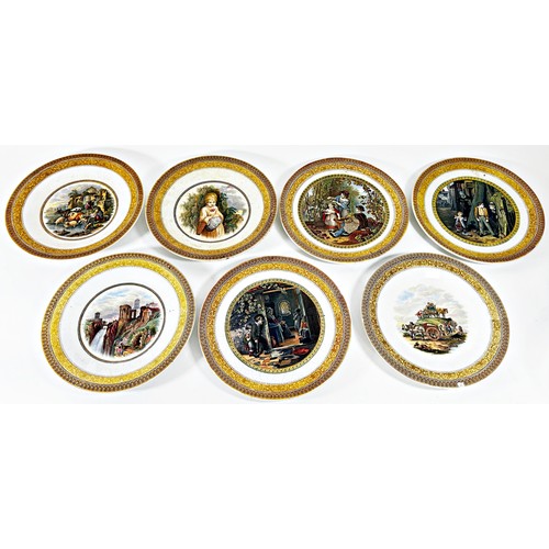 149 - A collection of 24 19th century Prattware plates, all circular, with transfer printed central panels... 