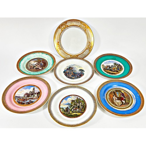 149 - A collection of 24 19th century Prattware plates, all circular, with transfer printed central panels... 