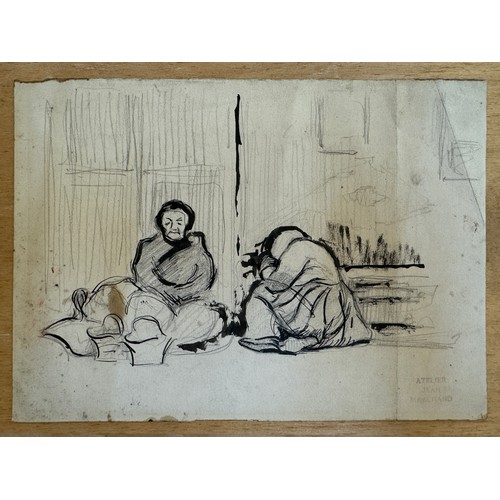 1856 - Studio of Jean Hippolyte Marchand (French, 1883–1940) - 'Old women huddled by a doorway', pencil and... 