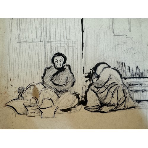 1856 - Studio of Jean Hippolyte Marchand (French, 1883–1940) - 'Old women huddled by a doorway', pencil and... 