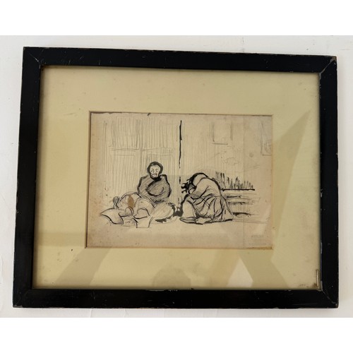 1856 - Studio of Jean Hippolyte Marchand (French, 1883–1940) - 'Old women huddled by a doorway', pencil and... 