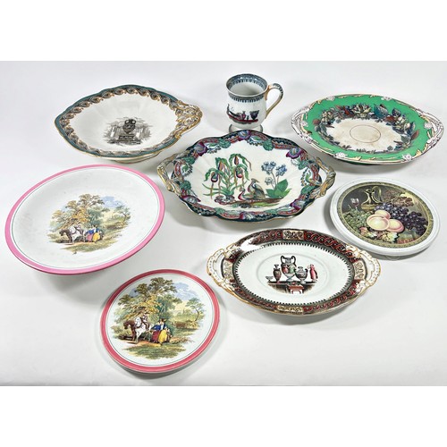 150 - A collection of 19th century Prattware generally shaped pieces including high and low comports, ture... 