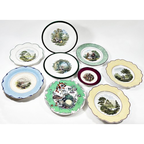 150 - A collection of 19th century Prattware generally shaped pieces including high and low comports, ture... 